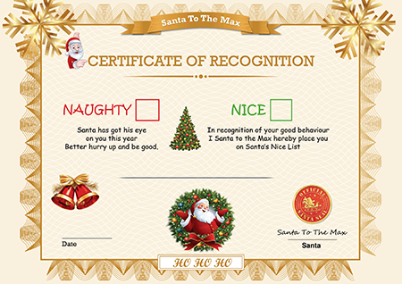 Santa To The Max Naughty and Nice Certificate